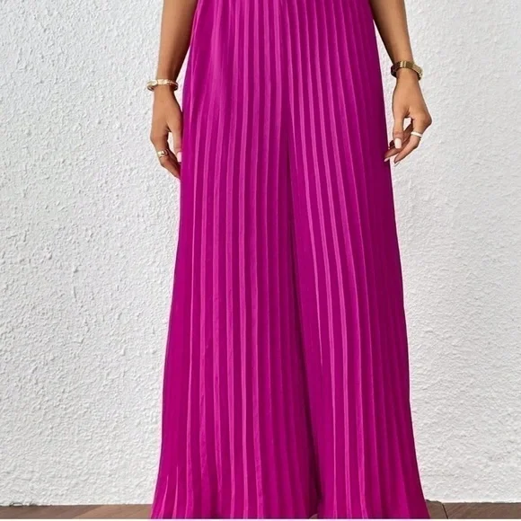 Zara Lilac Pleated Wide Legged High Waisted Floaty Palazzo Trousers Open Hem M - Picture 2 of 12